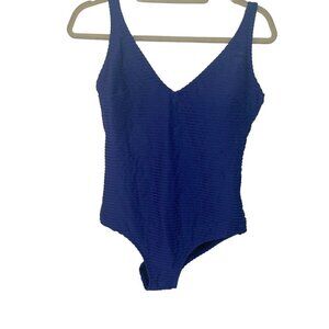 Gottex Swimsuit Womens Size 14 Vintage One Piece Textured Nylon Spandex Blue